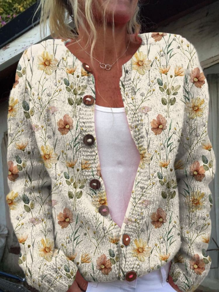 Cardigan sweater with watercolor floral print