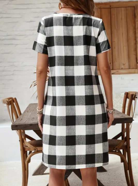 MARGAUX ELEGANT CHECK MIDI DRESS