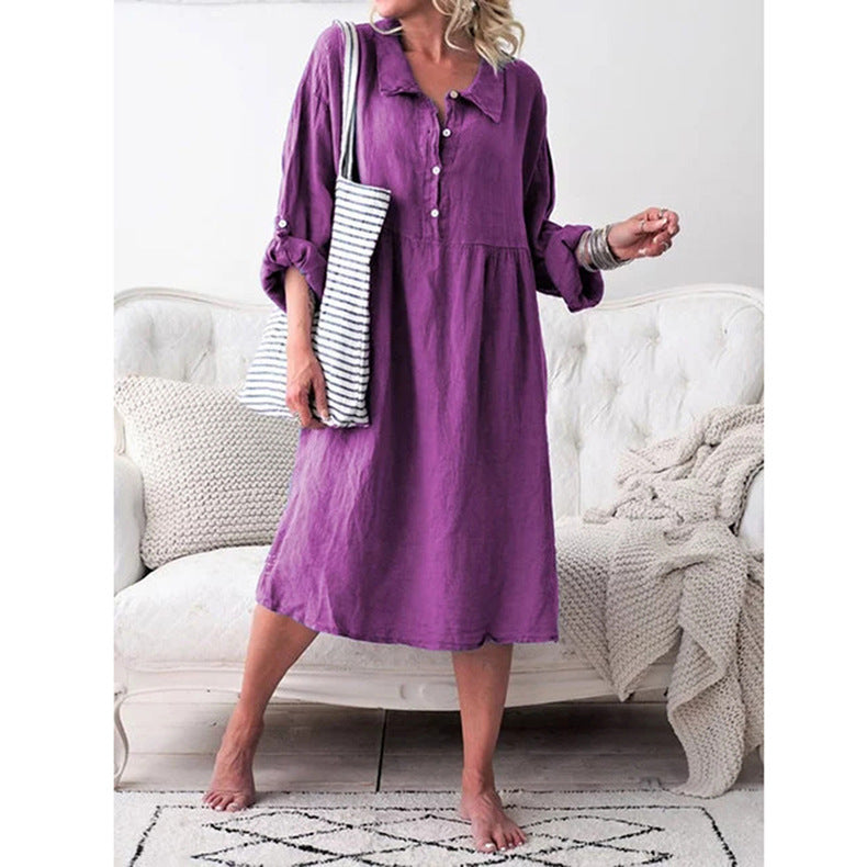 ÉLIANE MID-LENGTH COTTON AND LINEN DRESS
