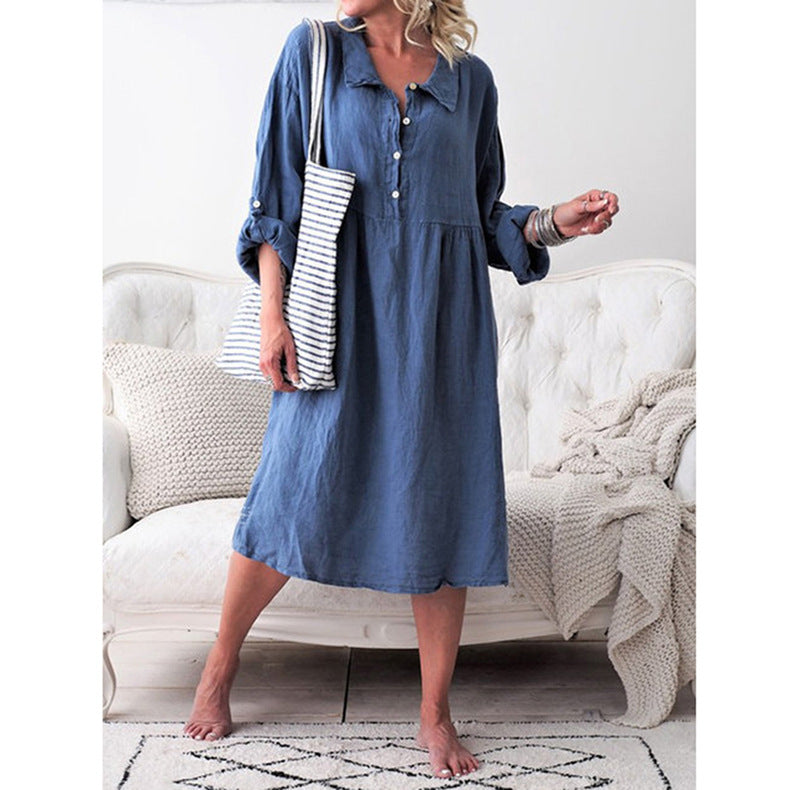 ÉLIANE MID-LENGTH COTTON AND LINEN DRESS
