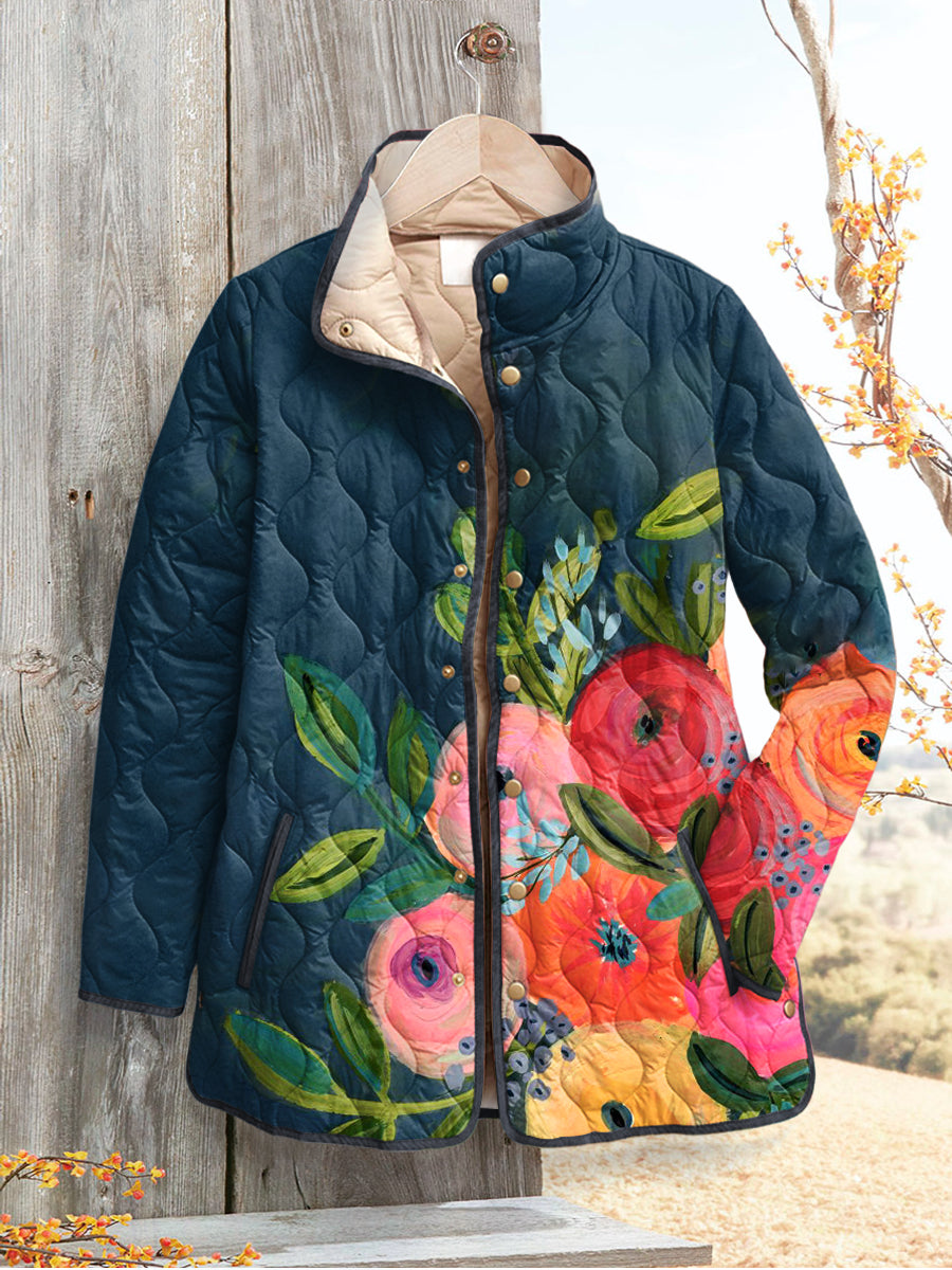 Women's Retro Floral Art Printed Quilted Jacket