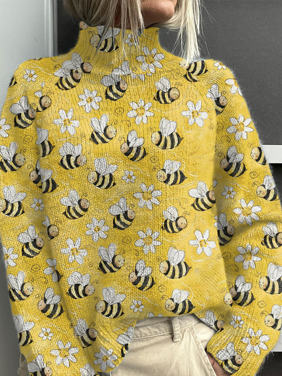 Funny print of a bee art in a turtleneck sweater