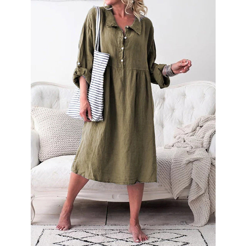 ÉLIANE MID-LENGTH COTTON AND LINEN DRESS