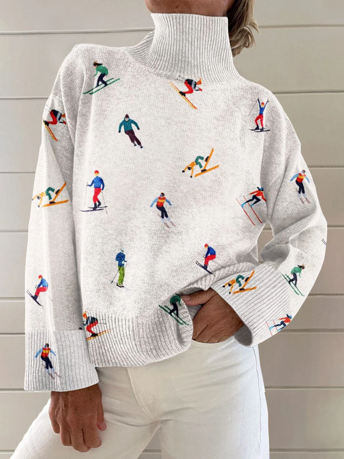 Vintage Winter Sweater with Ski Pattern Yarn 