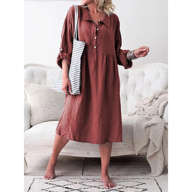 ÉLIANE MID-LENGTH COTTON AND LINEN DRESS
