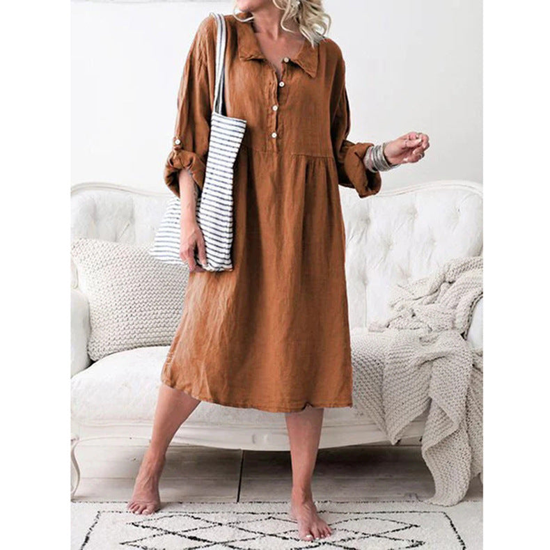 ÉLIANE MID-LENGTH COTTON AND LINEN DRESS