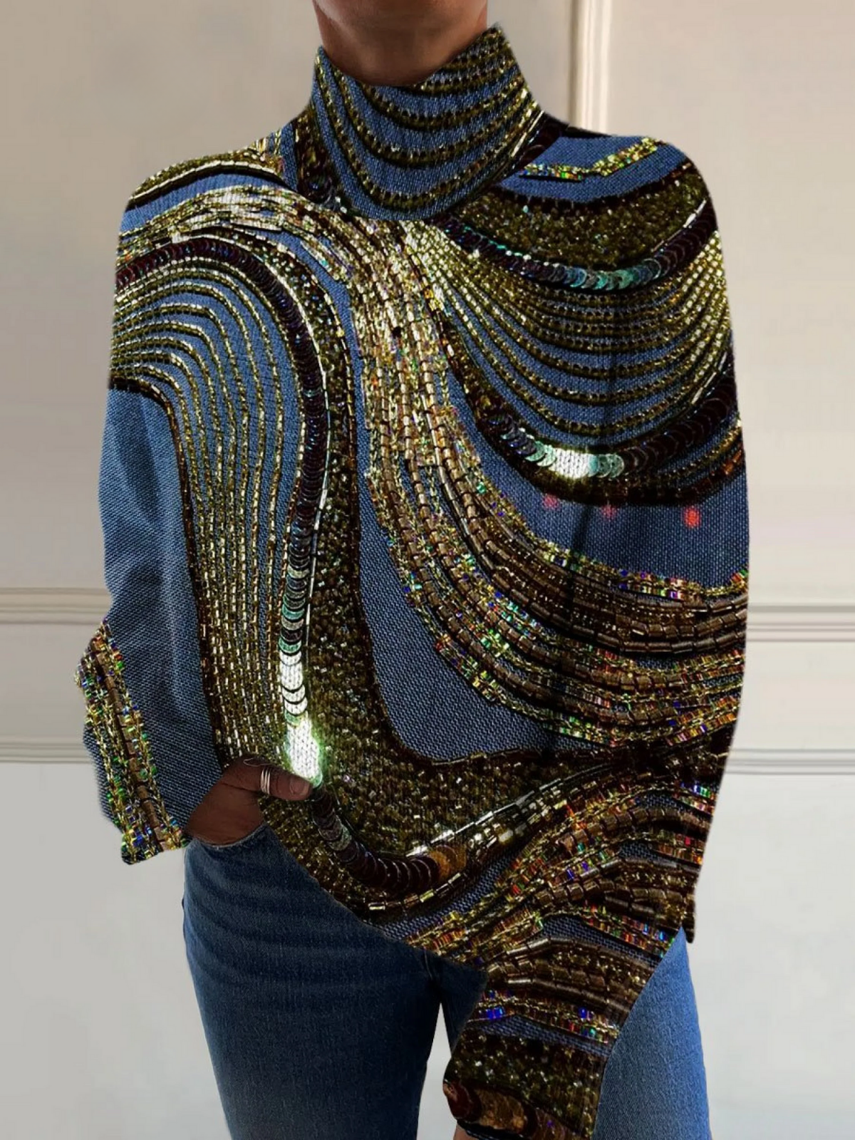 Luxury Sweater with Beaded Pattern in Casual Style 