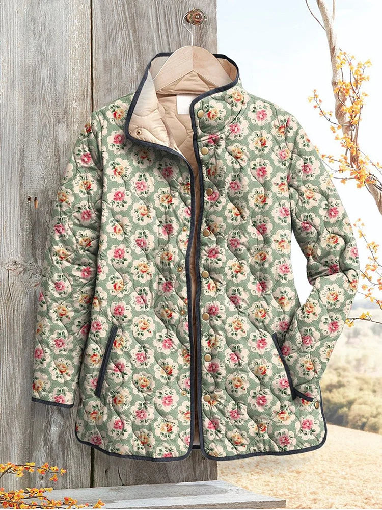 Women's Vintage Cute Jacket Art Print with Flowers