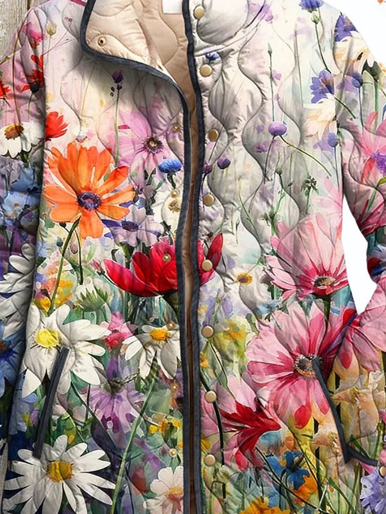 Women's Vintage Charming Floral Art Printed Casual Quilted Jacket