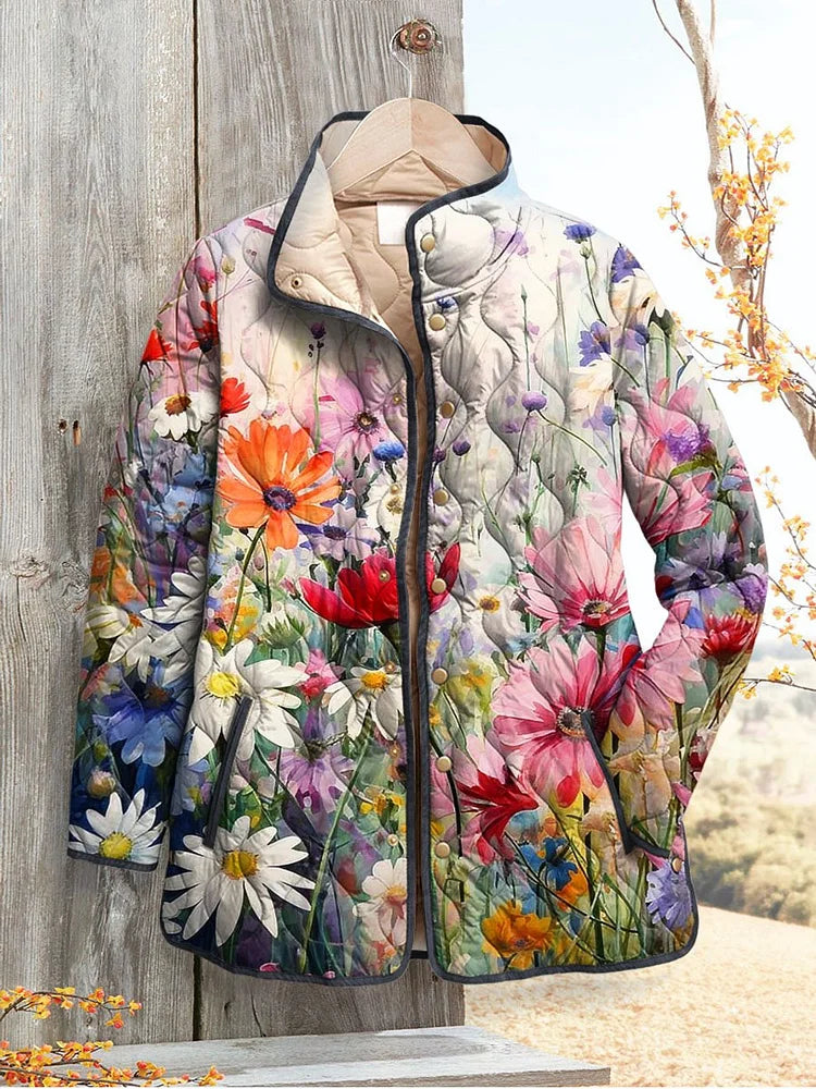 Women's Vintage Charming Floral Art Printed Casual Quilted Jacket