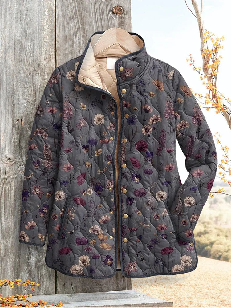 Women's Retro Floral Art Printed Casual Quilted Jacket