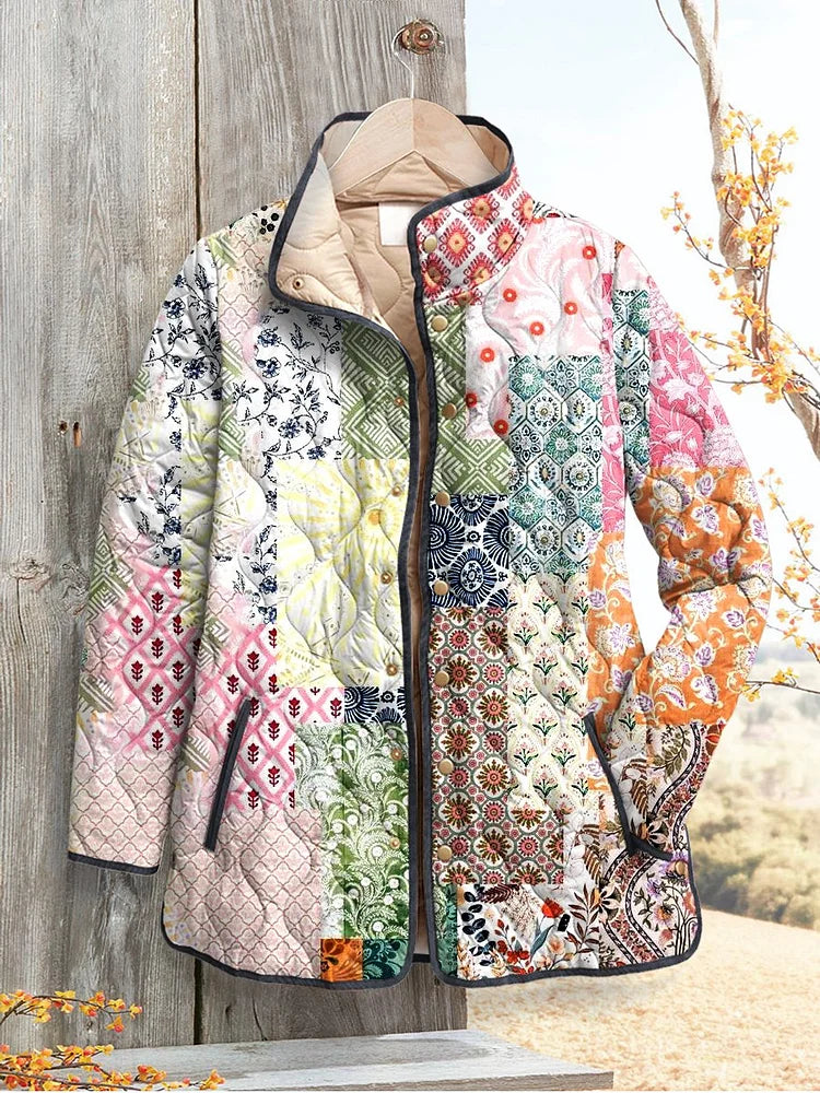 Women's jacket with floral pattern, casual, quilted