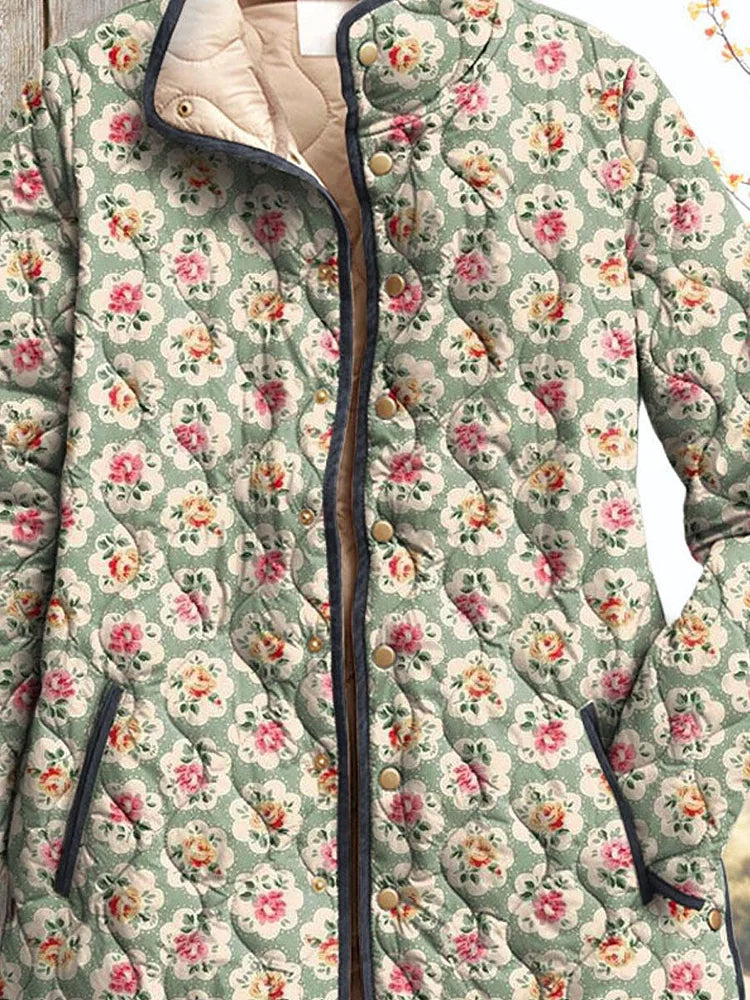 Women's Vintage Cute Jacket Art Print with Flowers