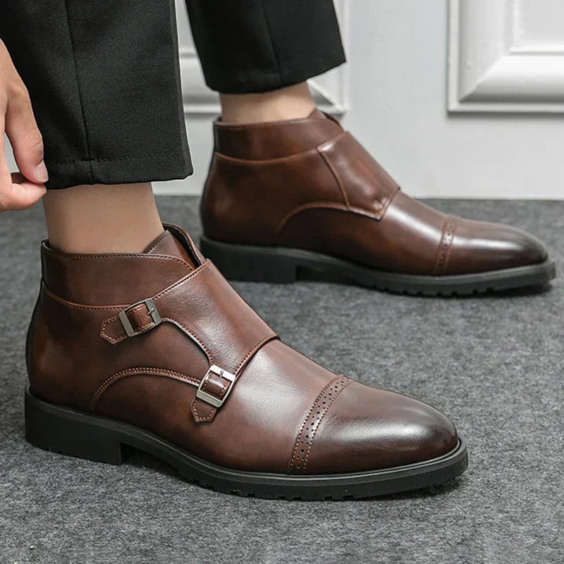Parker | Faux Leather Ankle Boots with Double Monk Strap