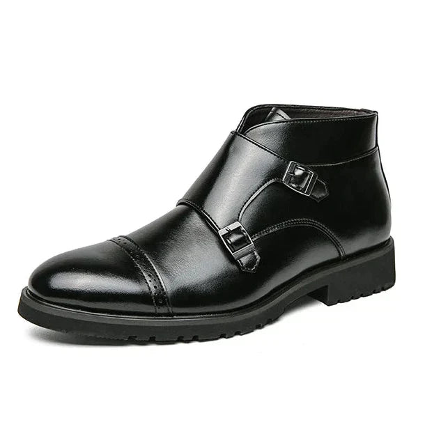 Parker | Faux Leather Ankle Boots with Double Monk Strap
