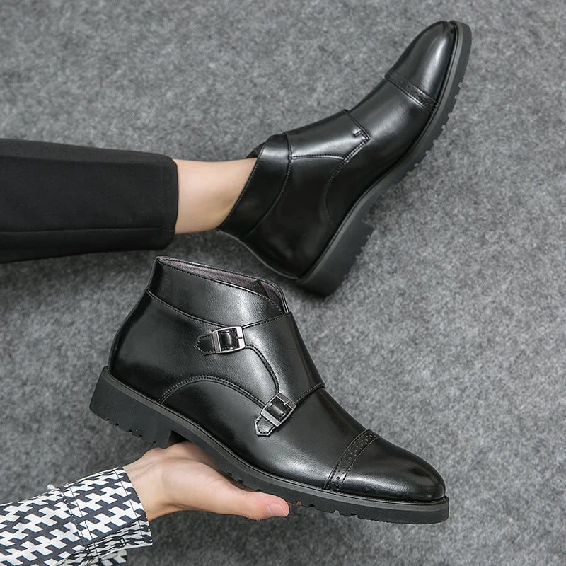 Parker | Faux Leather Ankle Boots with Double Monk Strap
