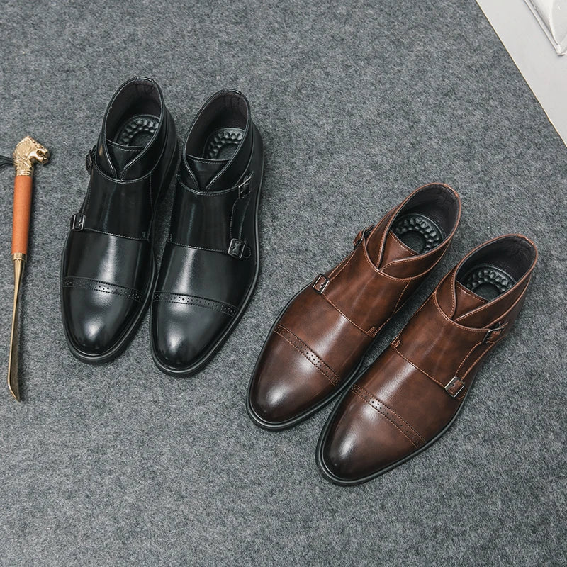 Parker | Faux Leather Ankle Boots with Double Monk Strap