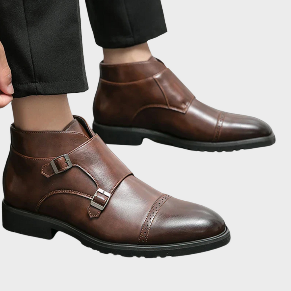 Parker | Faux Leather Ankle Boots with Double Monk Strap