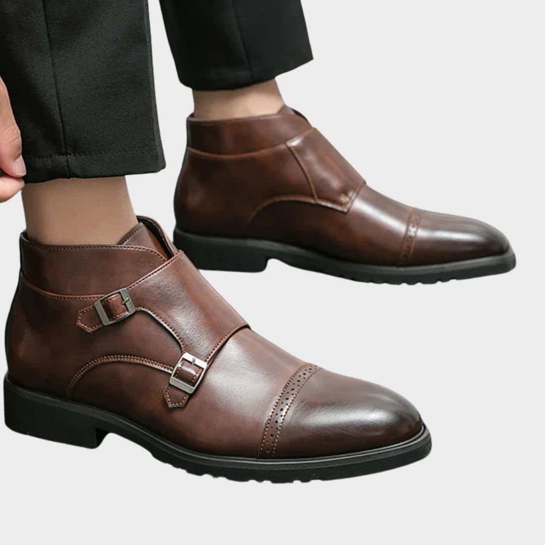 Parker | Faux Leather Ankle Boots with Double Monk Strap