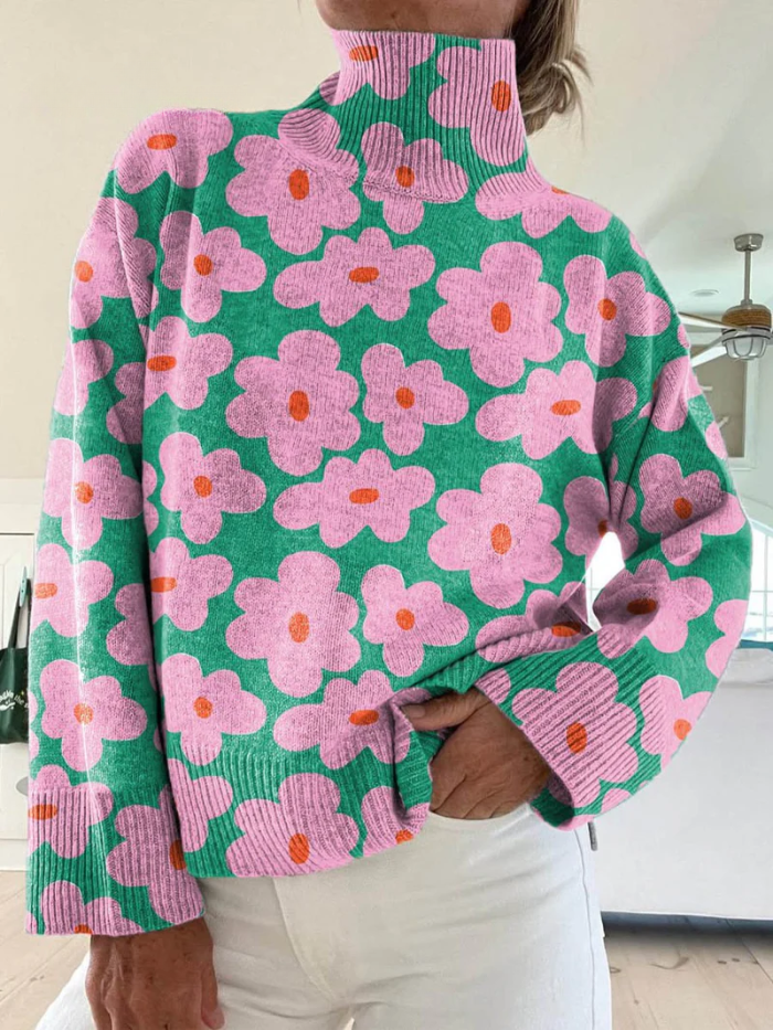Women's Charming Floral Pattern Turtleneck Sweater