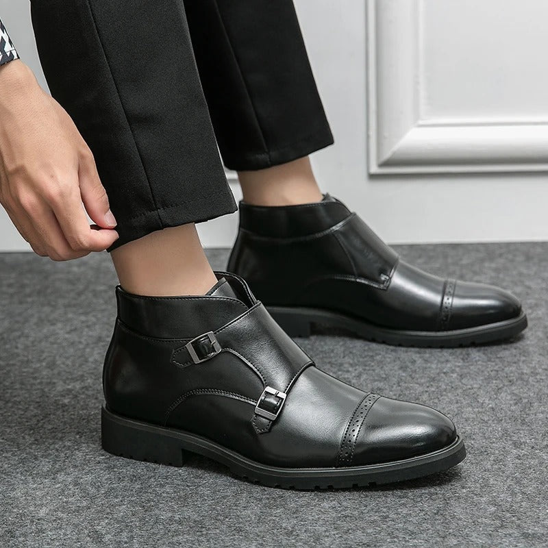 Parker | Faux Leather Ankle Boots with Double Monk Strap