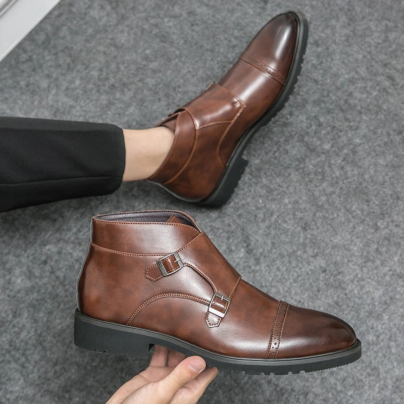 Parker | Faux Leather Ankle Boots with Double Monk Strap