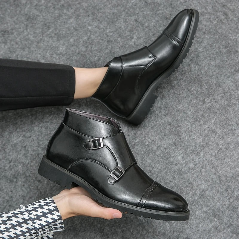 Parker | Faux Leather Ankle Boots with Double Monk Strap
