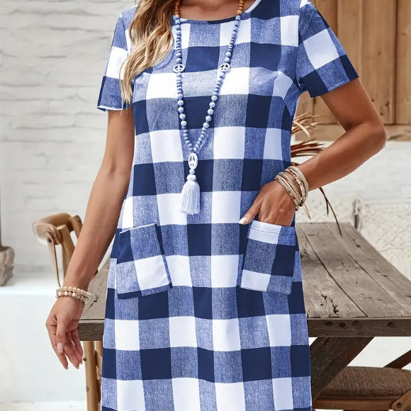 MARGAUX ELEGANT CHECK MIDI DRESS